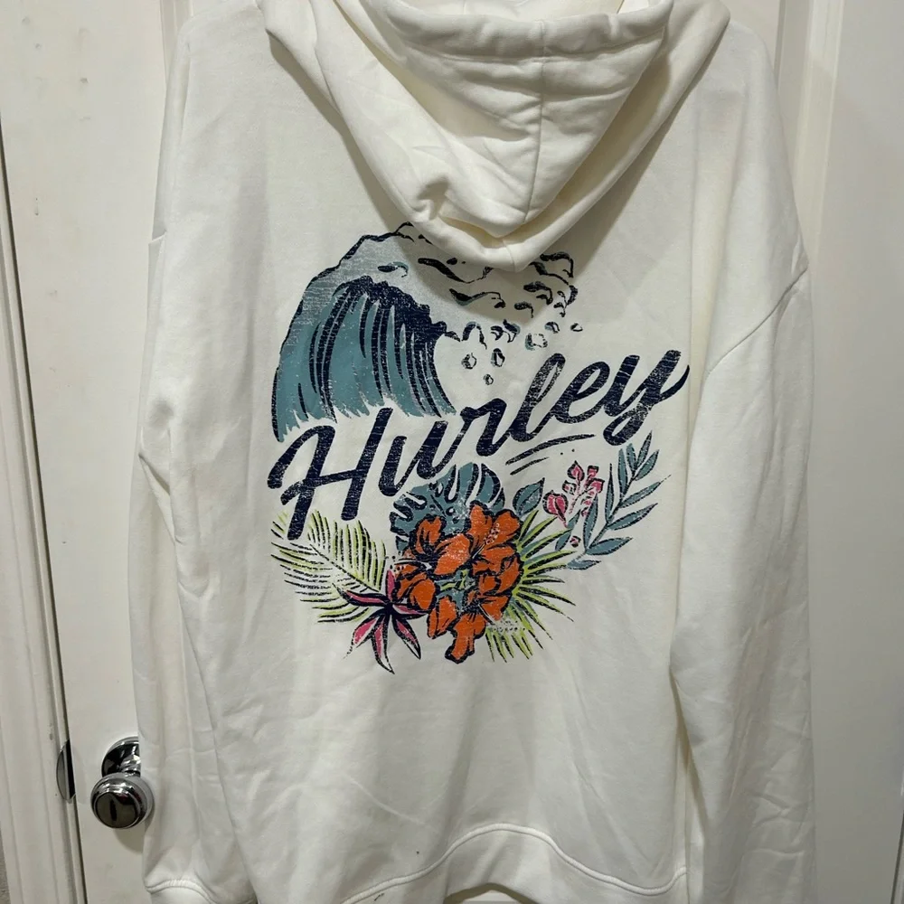 Hurley White Ivory Women’s Zip Up Hoodie Hawaiian Print Size 1X New NWT $70 - Picture 2 of 8